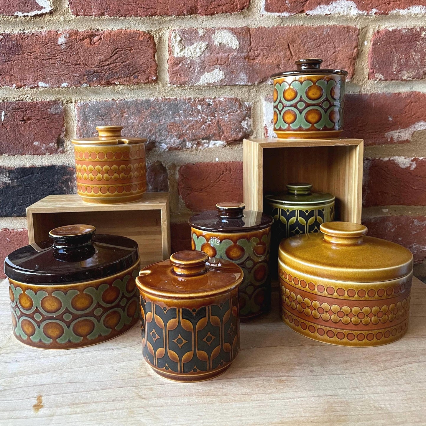 Hornsea Pottery vintage round butter dishes, covered sugar pots/preserve jars | retro 70s