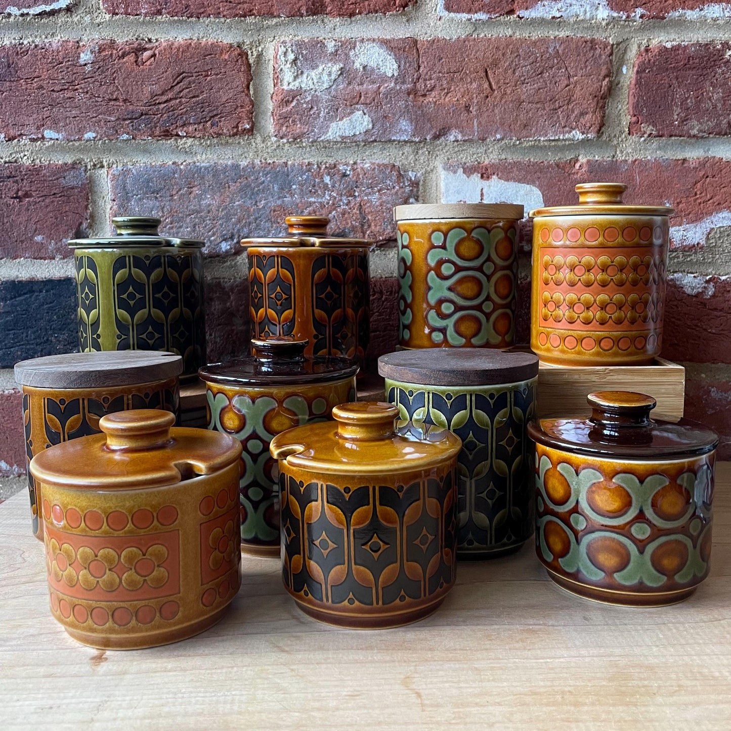 Hornsea Pottery vintage round butter dishes, covered sugar pots/preserve jars | retro 70s