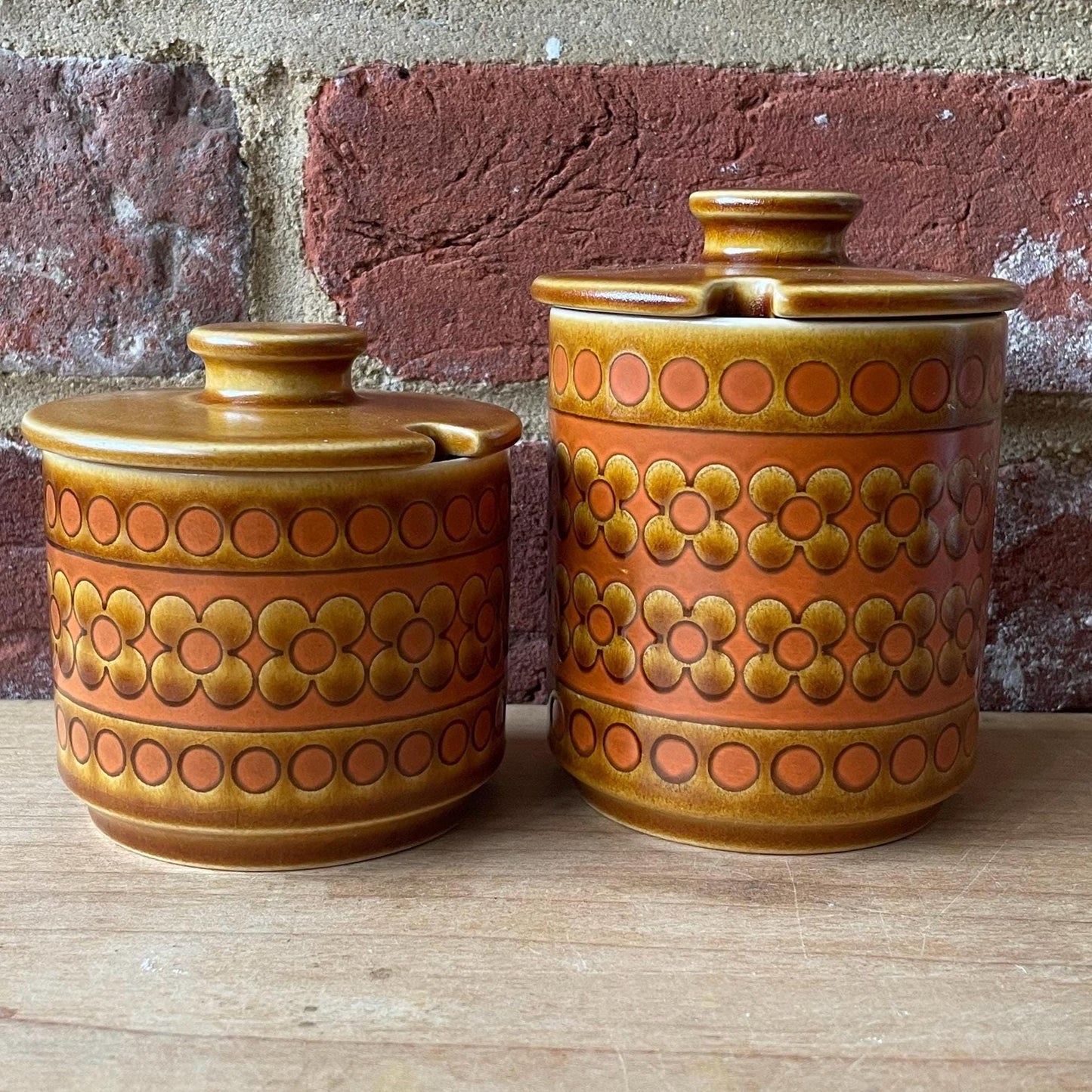 Hornsea Pottery vintage round butter dishes, covered sugar pots/preserve jars | retro 70s