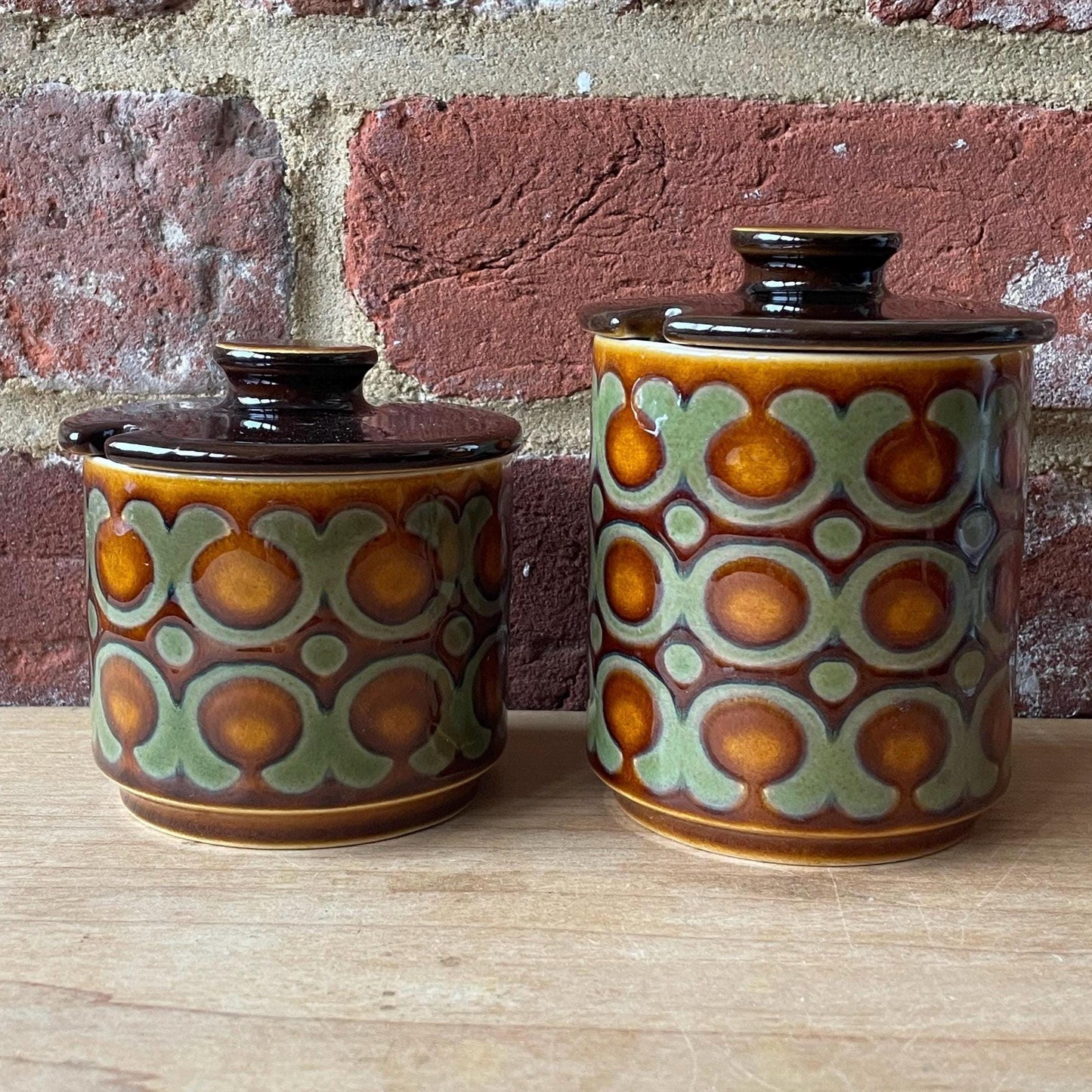 Hornsea Pottery vintage round butter dishes, covered sugar pots/preserve jars | retro 70s