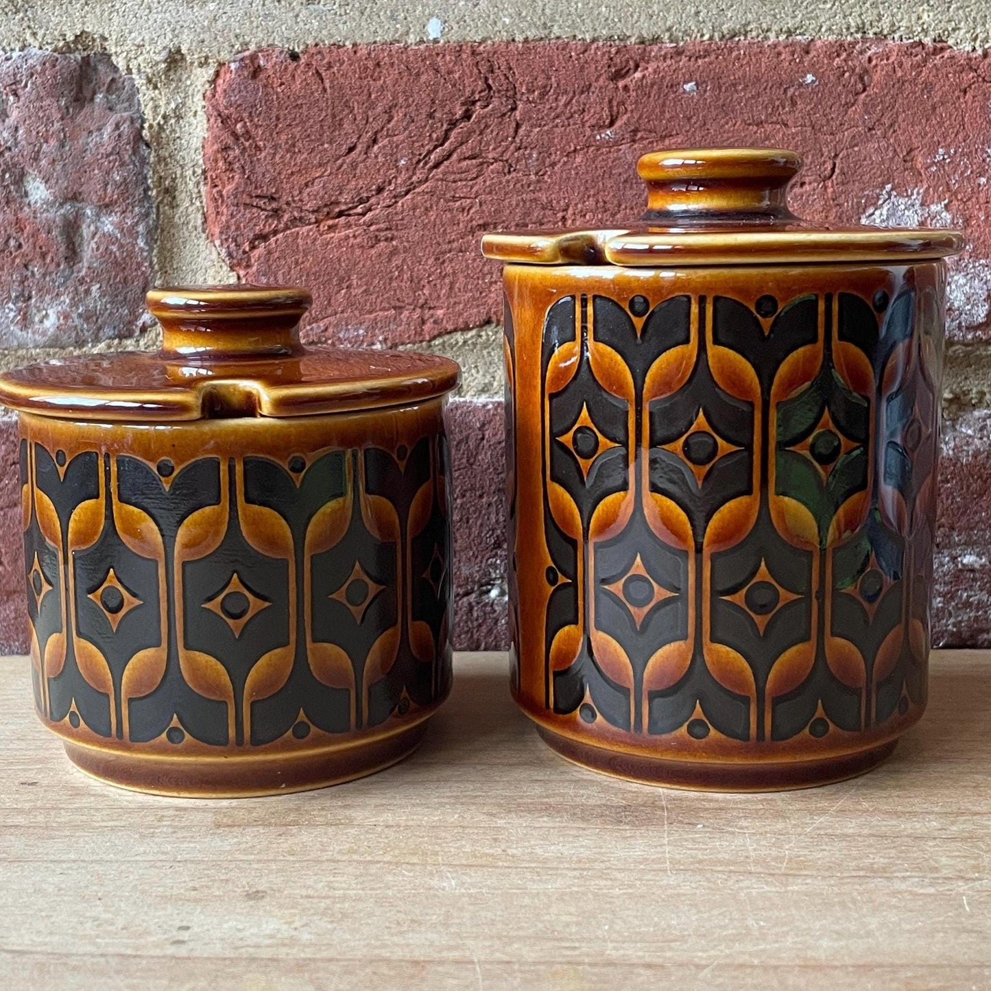Hornsea Pottery vintage round butter dishes, covered sugar pots/preserve jars | retro 70s