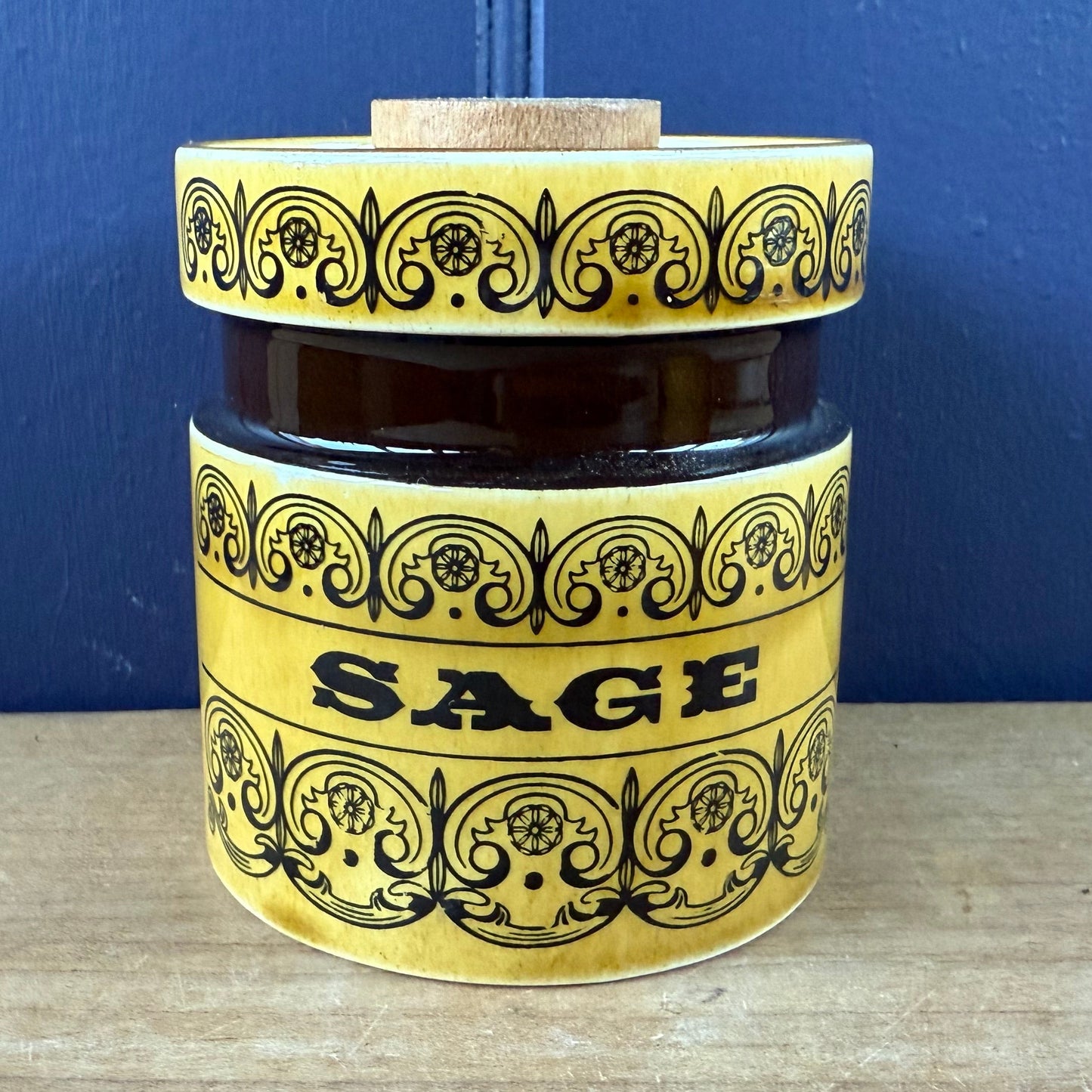 Vintage Hornsea Pottery Scroll Herb Jars — Set of Three