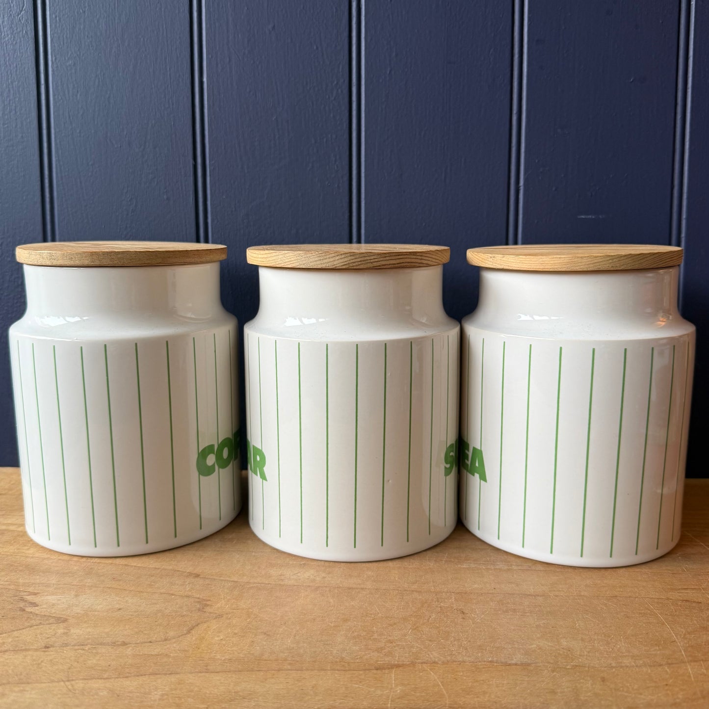 Vintage Hornsea Pottery Green Stripe Storage Jars | retro 1970s | MCM