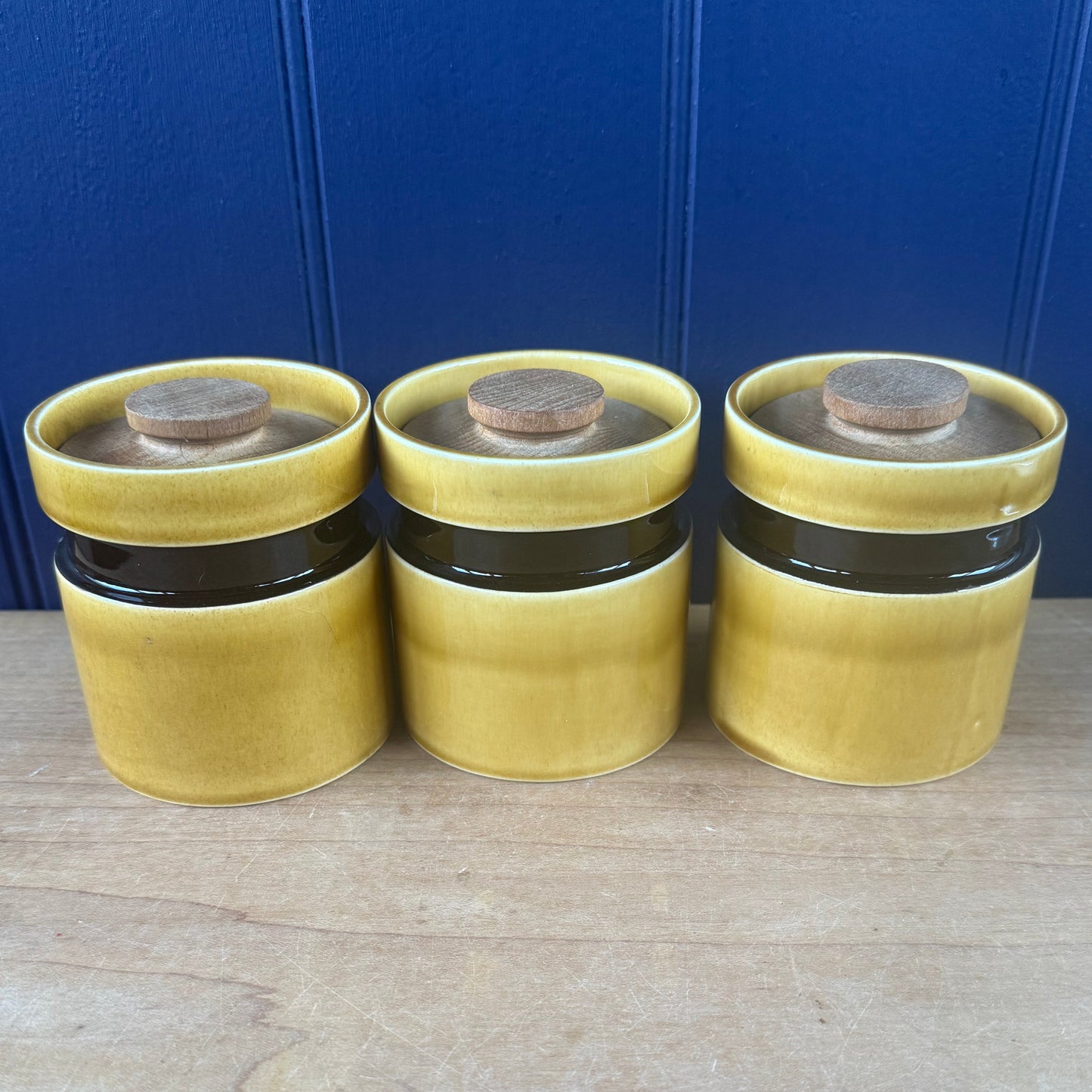 Vintage Hornsea Pottery Scroll Herb Jars — Set of Three