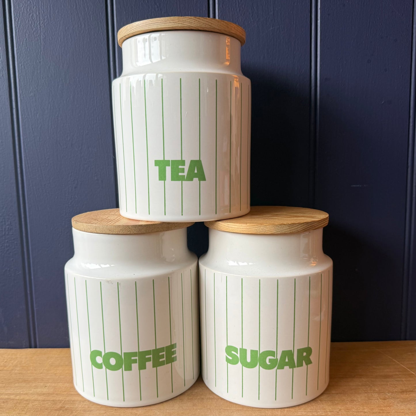 Vintage Hornsea Pottery Green Stripe Storage Jars | retro 1970s | MCM
