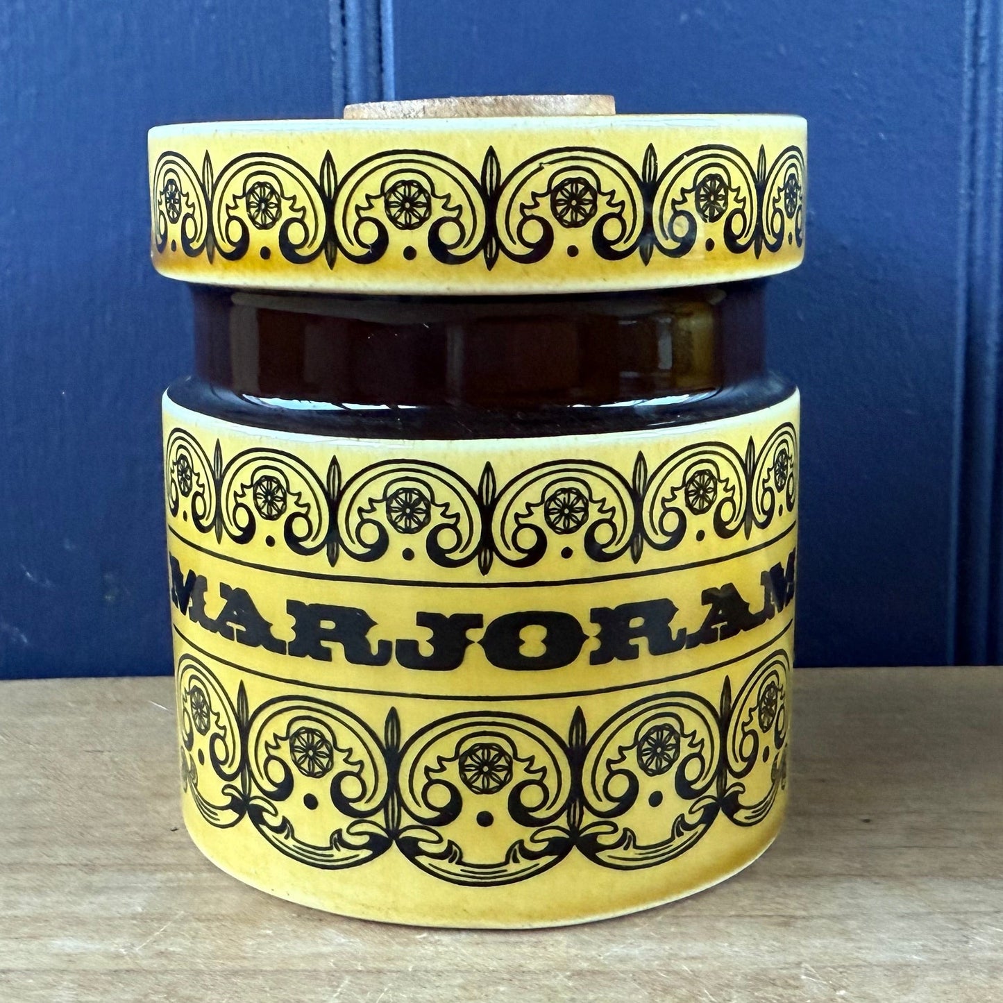 Vintage Hornsea Pottery Scroll Herb Jars — Set of Three