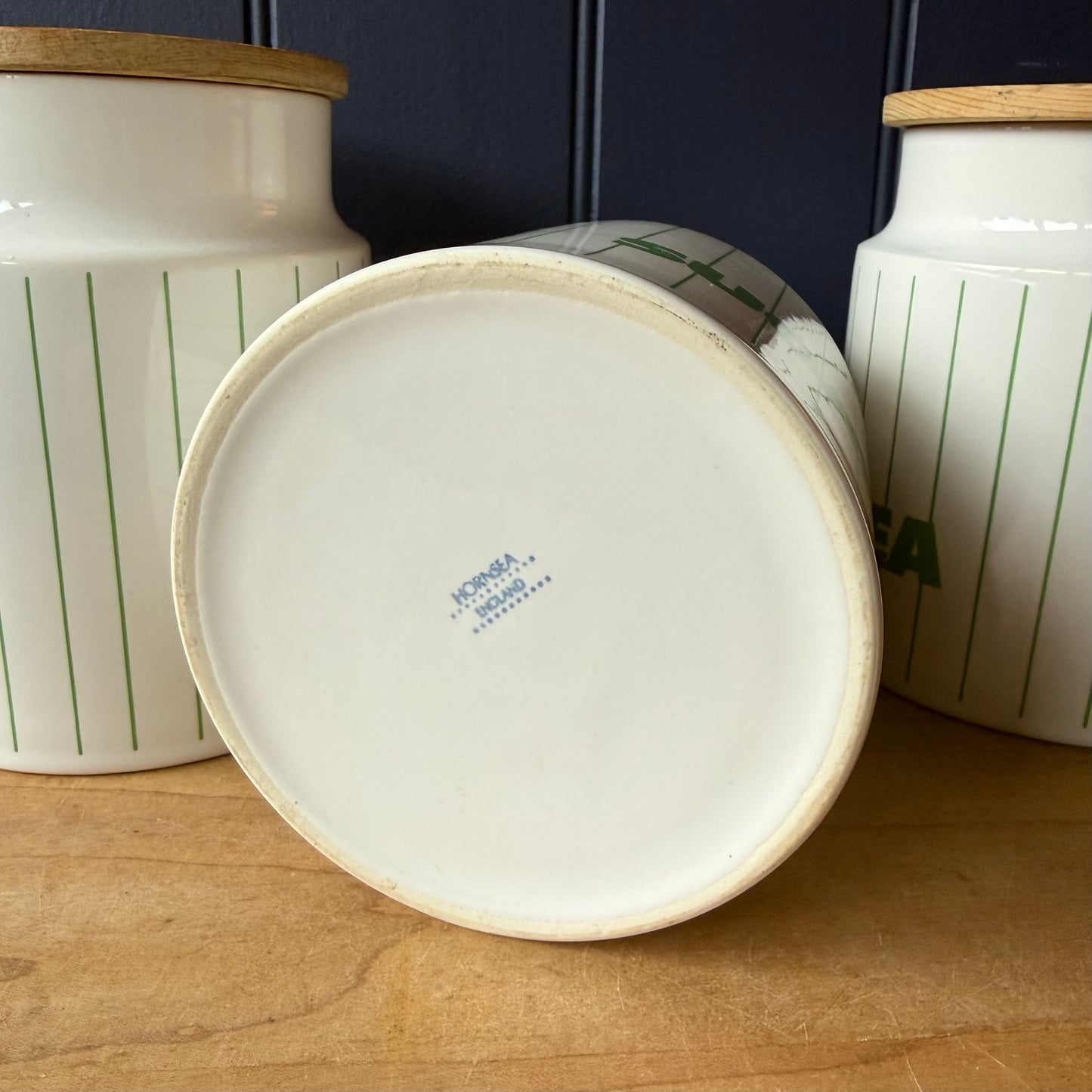 Vintage Hornsea Pottery Green Stripe Storage Jars | retro 1970s | MCM