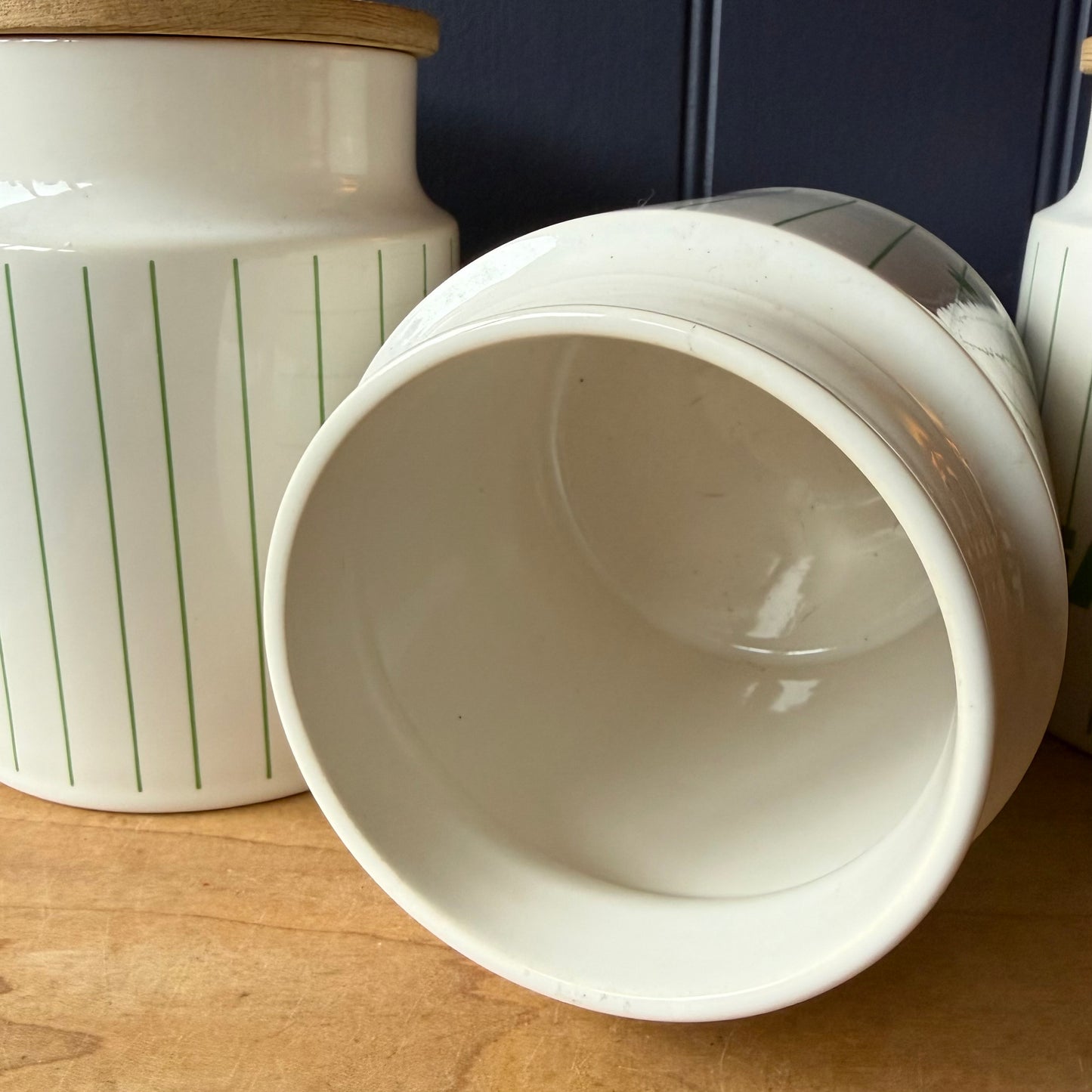 Vintage Hornsea Pottery Green Stripe Storage Jars | retro 1970s | MCM