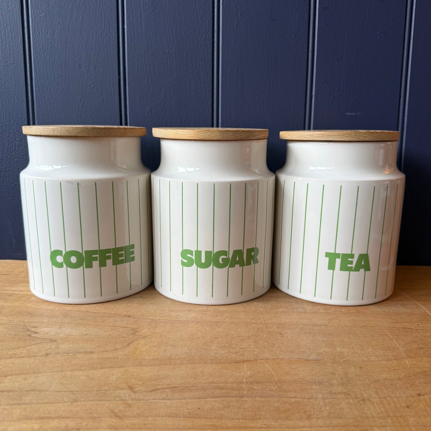 Vintage Hornsea Pottery Green Stripe Storage Jars | retro 1970s | MCM