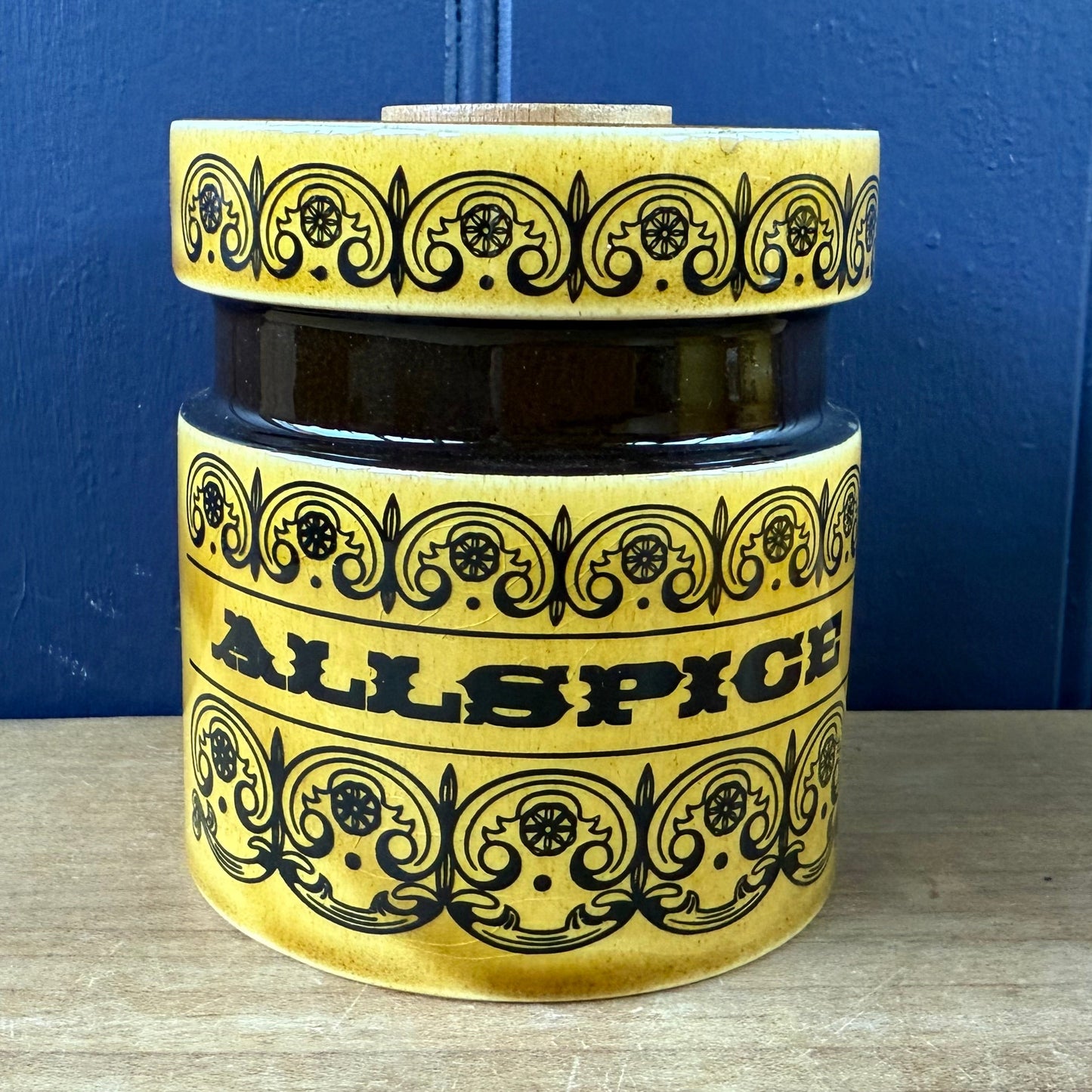 Vintage Hornsea Pottery Scroll Herb Jars — Set of Three
