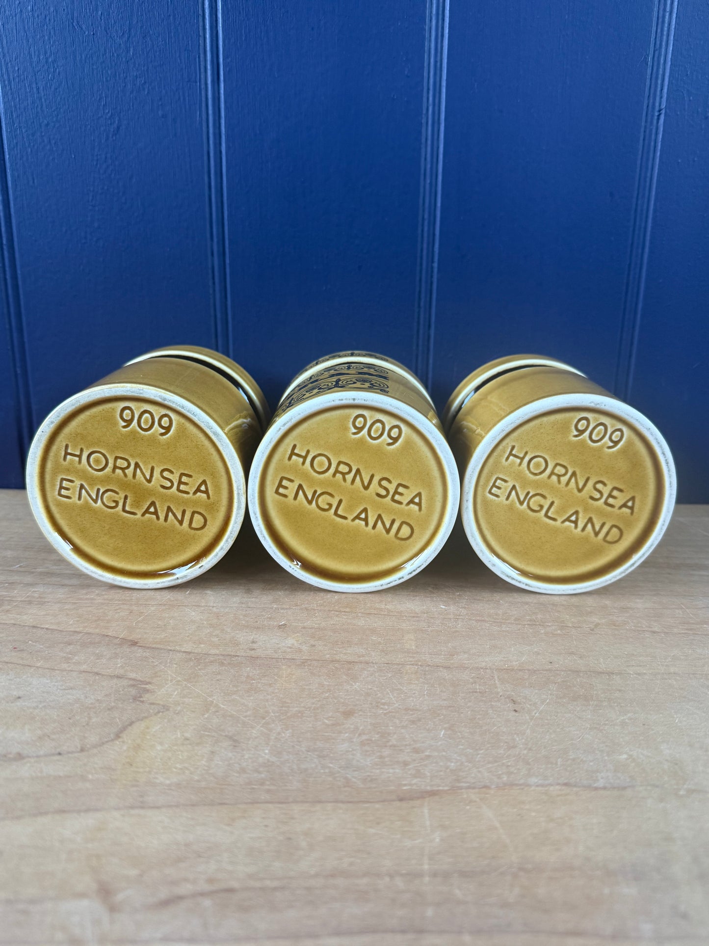 Vintage Hornsea Pottery Scroll Herb Jars — Set of Three