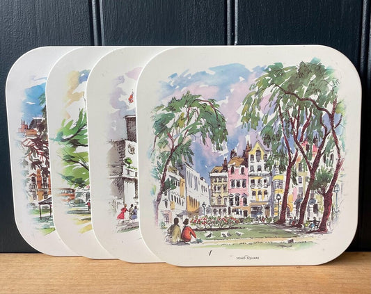 Vintage metal faced table mats - London Squares scenes